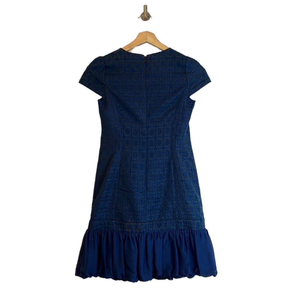 Reneevon Blue Jacquard Button Bow Bubble Ruffle Hem Dress S - Picture 2 of 8